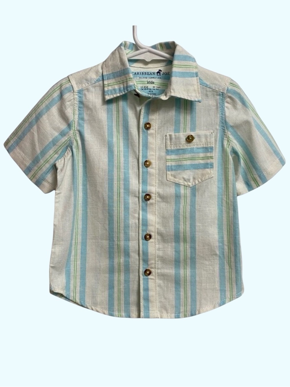 NWT Caribbean Joe Stripped Button Up Kids Shirt Size XS (4) Pocket Collared